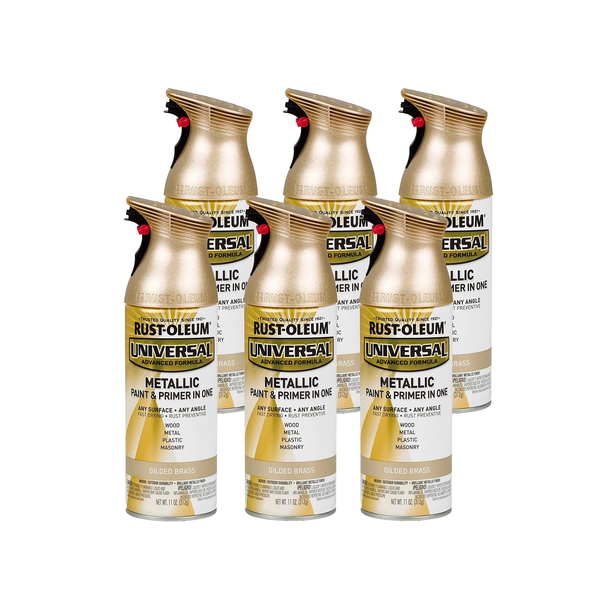 Rust-Oleum Universal Gilded Brass Metallic All Surface Clear Topcoat Spray Paint, 11 oz (Pack of 6) - main product image