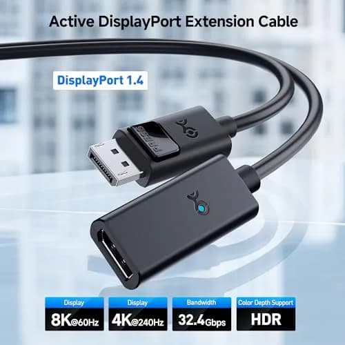 Cable Matters Active DisplayPort Extension Cable 5m (16ft) | 8K 60Hz DP 1.4 Male to Female thumbnail 2