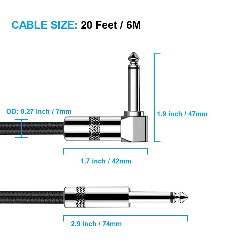 New Bee 20 ft (6.1 m) Instrument Cable | Low Noise High Fidelity Balanced Audio Cord - view 2