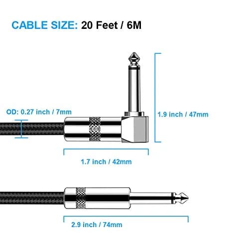 New Bee 20 ft (6.1 m) Instrument Cable | Low Noise High Fidelity Balanced Audio Cord thumbnail 2