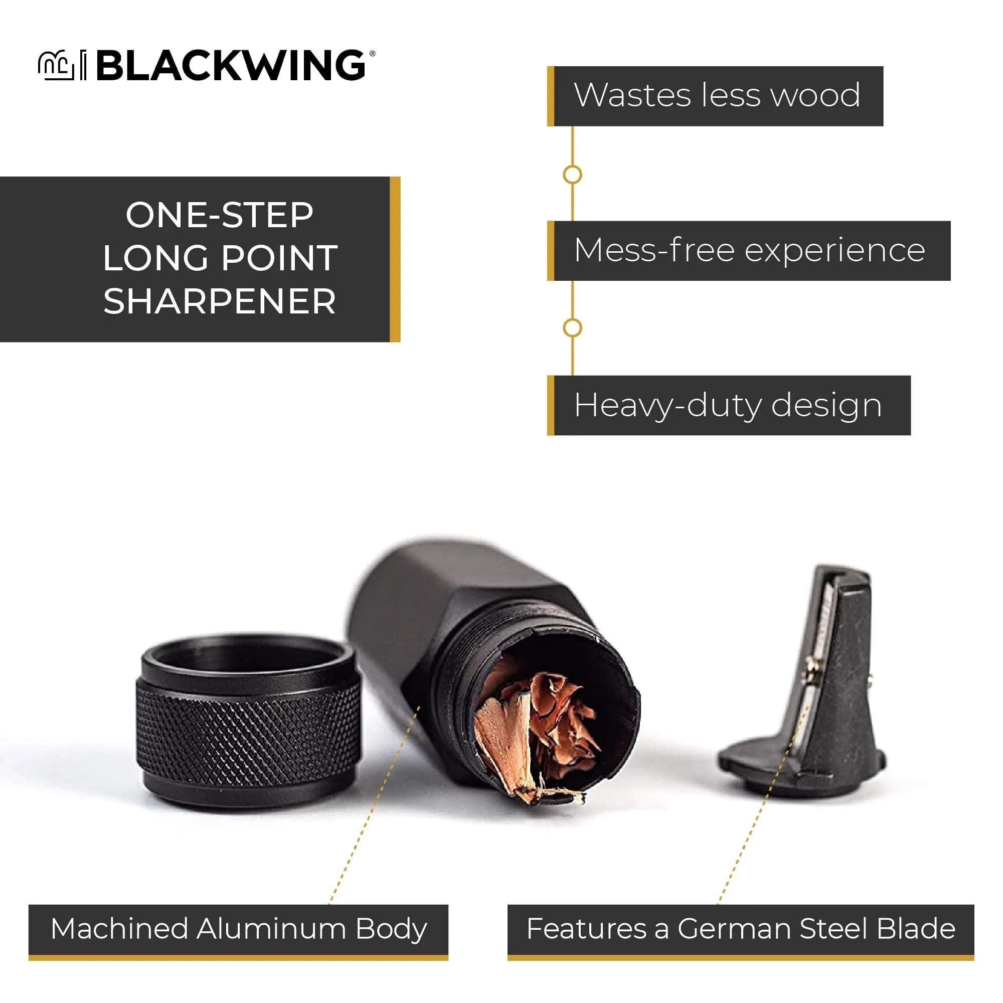 Blackwing One-Step Long Point Pencil Sharpener with German Steel Blade, Black (30mm) - view 3