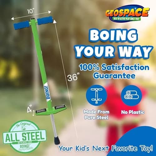 Geospace Jumparoo BOING! JR. Steel POGO STICK for Kids 50-90 Lbs | Active Outdoor Play thumbnail 4