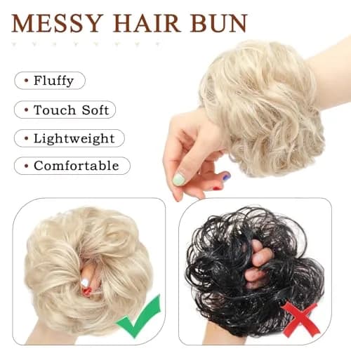 MORICA Messy Bun Hair Piece Ash Blonde & Bleach Blonde Heat Resistant Synthetic Hair (1 Count, 35-40g) thumbnail 4