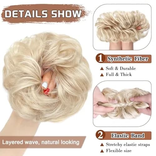MORICA Messy Bun Hair Piece Ash Blonde & Bleach Blonde Heat Resistant Synthetic Hair (1 Count, 35-40g) thumbnail 3