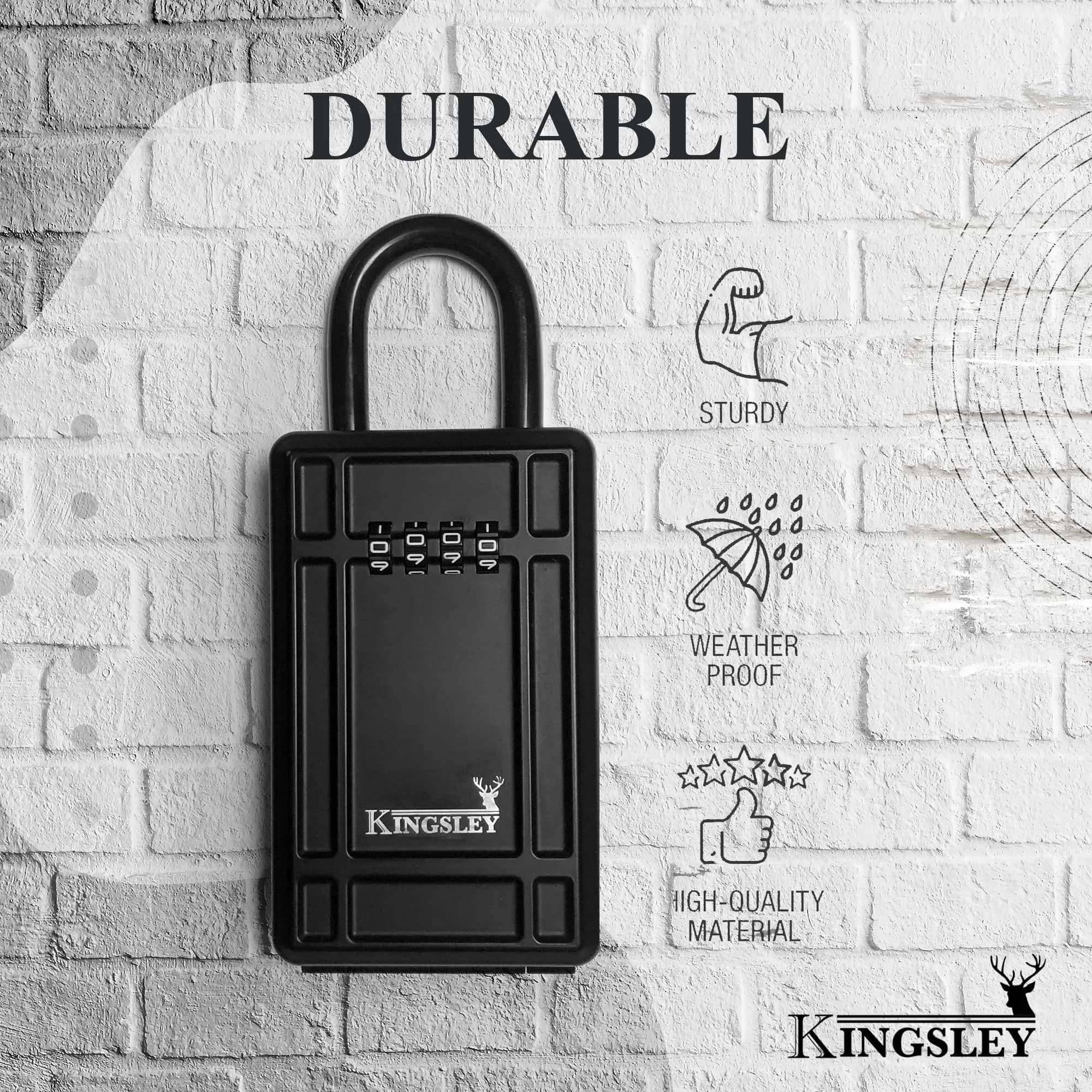 Kingsley KL313 Large Capacity Key Storage Box with Resettable Code, Water Resistant, Black | 12 cu in (200 ml) - view 6