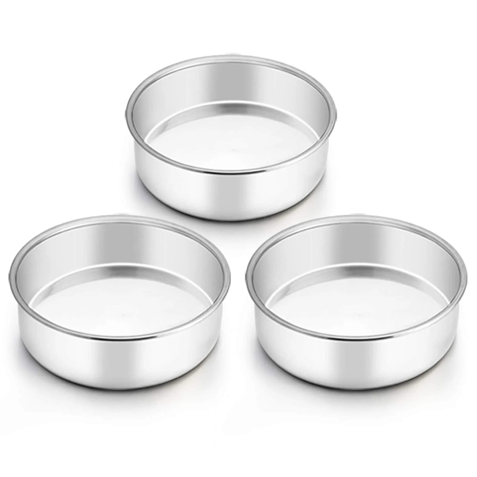 TeamFar 6 Inch Cake Pan Stainless Steel Round Bakeware Set of 3 | Healthy, Leakproof & Dishwasher Safe