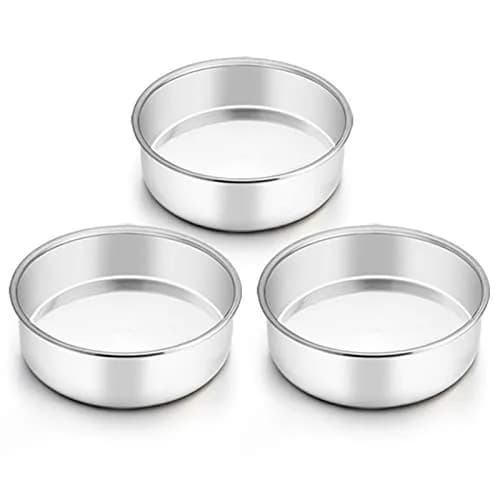 TeamFar 6 Inch Cake Pan Stainless Steel Round Bakeware Set of 3 | Healthy, Leakproof & Dishwasher Safe thumbnail 1