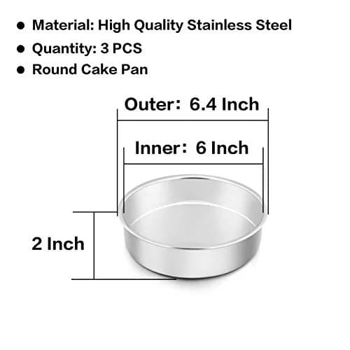 TeamFar 6 Inch Cake Pan Stainless Steel Round Bakeware Set of 3 | Healthy, Leakproof & Dishwasher Safe thumbnail 7