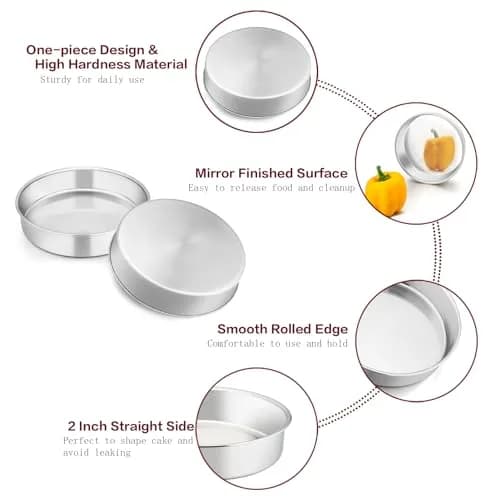 TeamFar 6 Inch Cake Pan Stainless Steel Round Bakeware Set of 3 | Healthy, Leakproof & Dishwasher Safe thumbnail 2