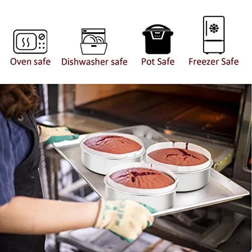 TeamFar 6 Inch Cake Pan Stainless Steel Round Bakeware Set of 3 | Healthy, Leakproof & Dishwasher Safe thumbnail 3