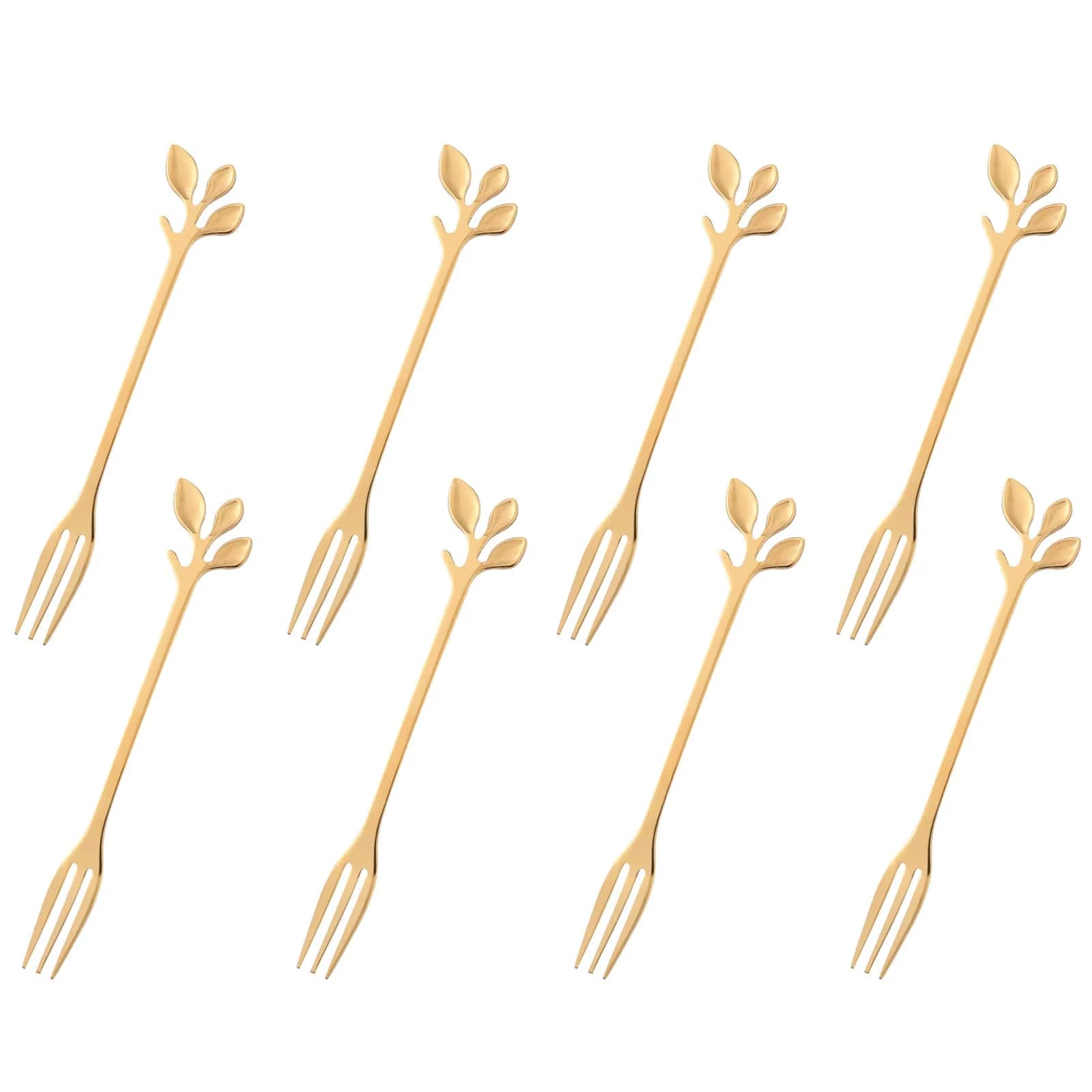 CAMDEA Gold Stainless Steel Dessert Fruit Forks Set of 8, 4.7 inch Specialty Demitasse Stirring Spoons Mini Salad Appetizing Cake Fork | Polished Stainless Steel — Gold forks 8 Pcs 4.7 inch