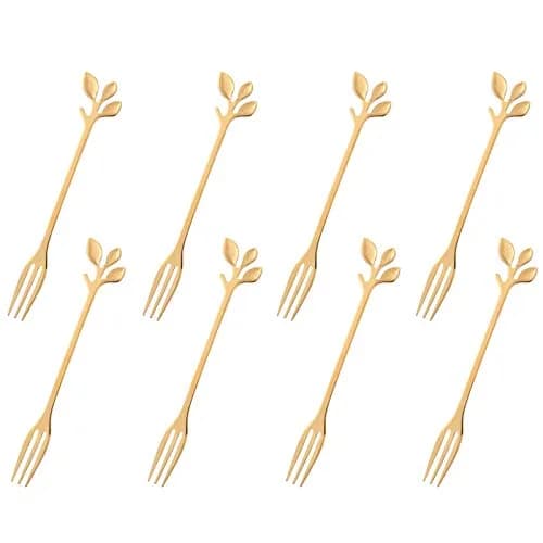 CAMDEA Gold Stainless Steel Dessert Fruit Forks Set of 8, 4.7 inch Specialty Demitasse Stirring Spoons Mini Salad Appetizing Cake Fork | Polished Stainless Steel thumbnail 1