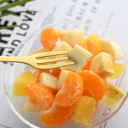 CAMDEA Gold Stainless Steel Dessert Fruit Forks Set of 8, 4.7 inch Specialty Demitasse Stirring Spoons Mini Salad Appetizing Cake Fork | Polished Stainless Steel thumbnail 4