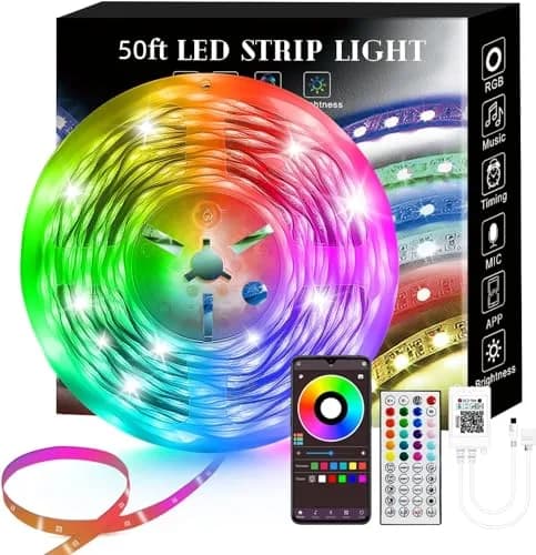 Lcutml 50FT RGB LED Strip Lights | Sync to Music, Dimmable, Multi-Colored, Indoor Use thumbnail 1