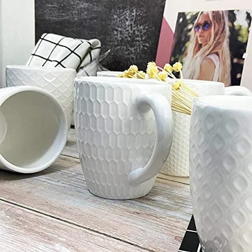 Schliersee 12 OZ White Ceramic Coffee Mugs Set of 6 | Multi-Pattern, Dishwasher & Microwave Safe thumbnail 5