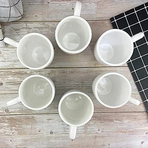 Schliersee 12 OZ White Ceramic Coffee Mugs Set of 6 | Multi-Pattern, Dishwasher & Microwave Safe thumbnail 8