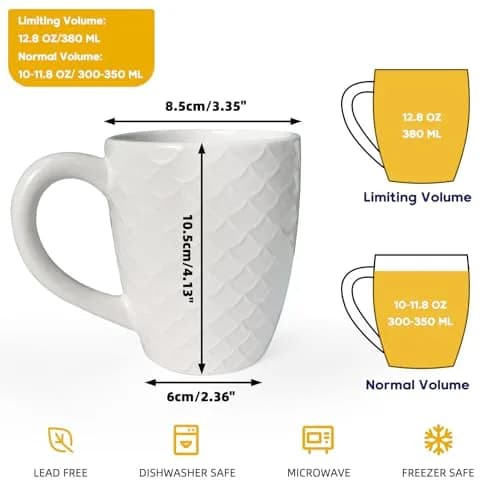 Schliersee 12 OZ White Ceramic Coffee Mugs Set of 6 | Multi-Pattern, Dishwasher & Microwave Safe thumbnail 2