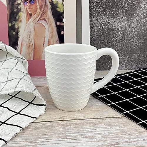 Schliersee 12 OZ White Ceramic Coffee Mugs Set of 6 | Multi-Pattern, Dishwasher & Microwave Safe thumbnail 4