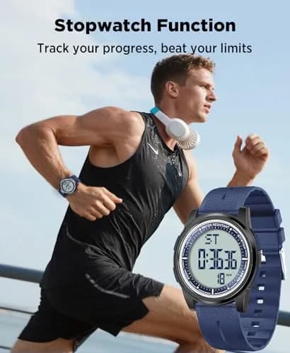 Beeasy Ultra-Thin Digital Watch Blue 44mm (1.73in) Case | Waterproof 50M with Stopwatch & Dual Time thumbnail 5