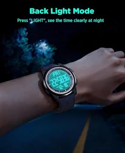 Beeasy Ultra-Thin Digital Watch Blue 44mm (1.73in) Case | Waterproof 50M with Stopwatch & Dual Time thumbnail 6