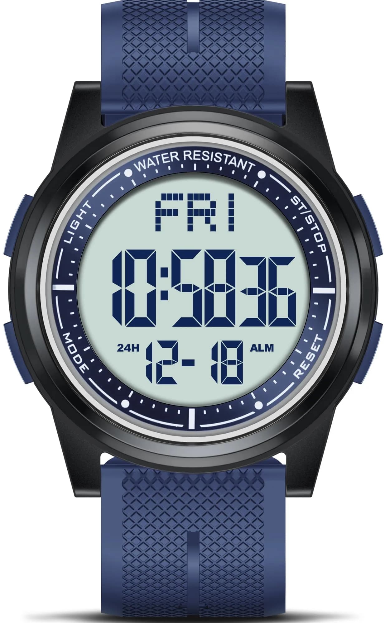 Beeasy Ultra-Thin Digital Watch Blue 44mm (1.73in) Case | Waterproof 50M with Stopwatch & Dual Time — Blue