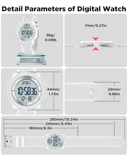 Beeasy Digital Watch for Men Women | 50M Waterproof, Ultra-Thin 6.6mm, 44mm Silicone Sports Watch with Alarm & Stopwatch thumbnail 8