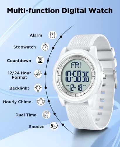 Beeasy Digital Watch for Men Women | 50M Waterproof, Ultra-Thin 6.6mm, 44mm Silicone Sports Watch with Alarm & Stopwatch thumbnail 3