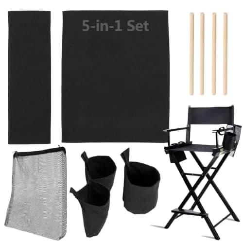STAY GENT 5-in-1 Makeup Artist Chair Accessory Set - Black Replacement Canvas & Storage Bags | Fits Director Chairs 53x20cm Backrest, 53x42cm Seat thumbnail 1