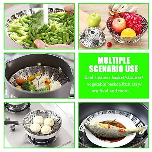 JMTEEA Stainless Steel Steamer Basket with Folding Silicone Feet & Safety Tool, 15.6cm (6.1" to 9.5") Adjustable Diameter | Healthy Cooking for Veggies, Fish, Seafood thumbnail 5