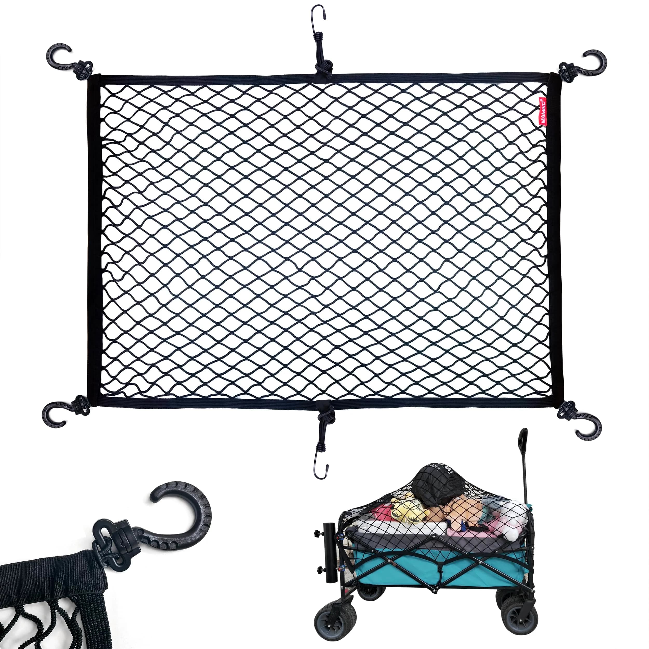 Mamiko Cargo Net for Utility Folding Wagon 24"X35.5"to 47"×71" | Heavy-Duty Elastic Nylon for Garden & Camping — 24"X35.5"