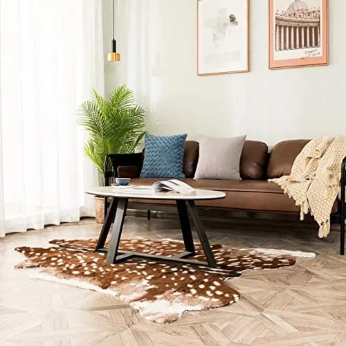 Faux Sika Deer Hide Rug 100cm x 90cm (3.3ft x 3ft) | Cruelty-Free Animal Print Accent Mat thumbnail 2