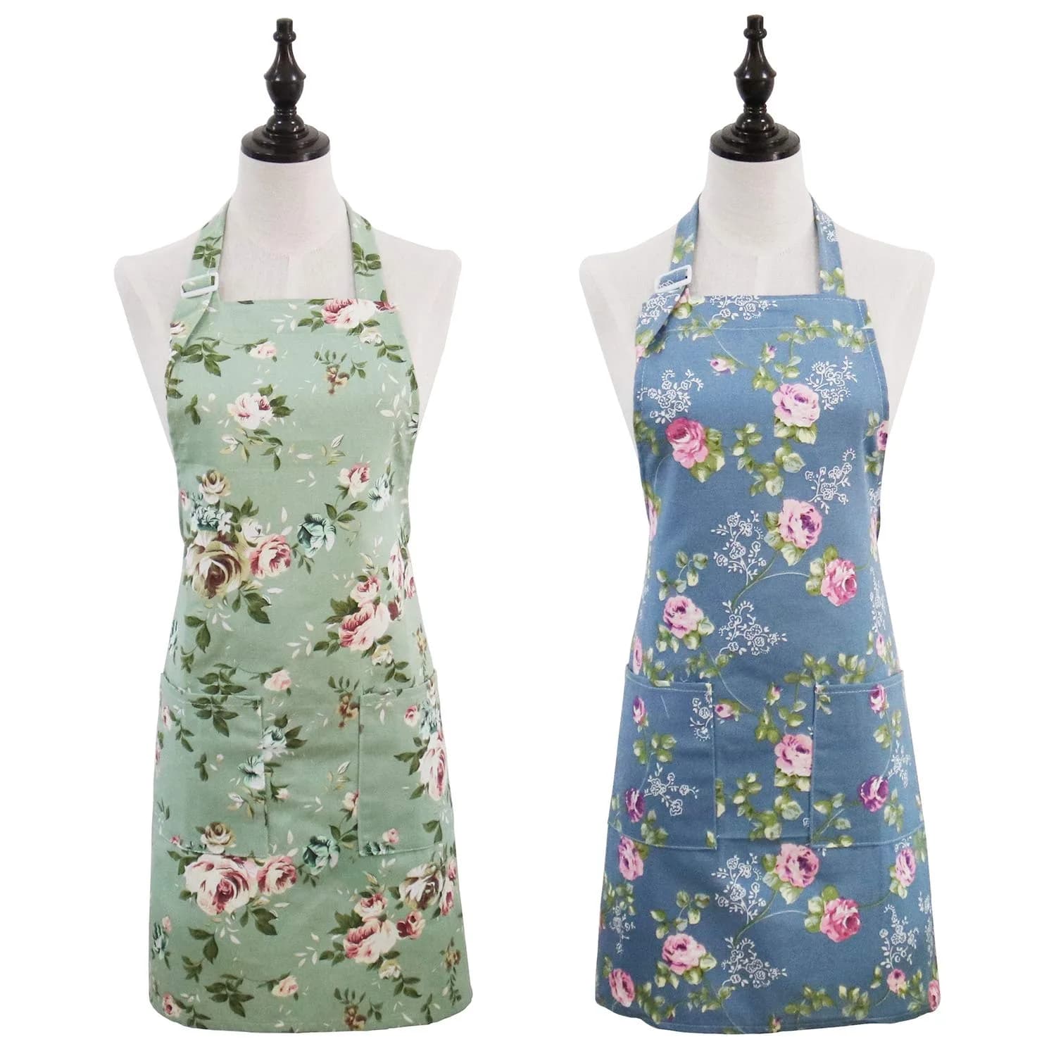 Saukore Floral Aprons for Women | Stylish Kitchen & Garden Aprons, 2 Pack, Cotton Canvas (72x80 cm) — Multicolor