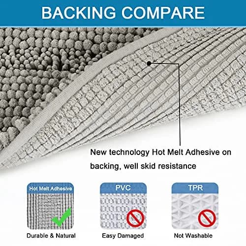 H.VERSAILTEX Non Slip Thick Shaggy Chenille Bathroom Rug Mat Set 2 Piece | Extra Soft & Absorbent, Machine-Washable thumbnail 3
