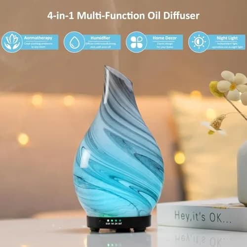 EQUSUPRO Essential Oil Diffuser 150ml | Ultrasonic Aromatherapy Diffuser with 7 LED Lights, Auto Shut-Off, US Plug, Handmade Glass Cover thumbnail 4