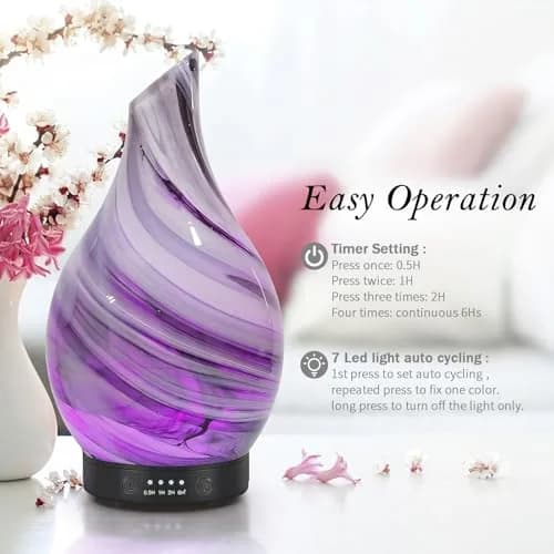 EQUSUPRO Essential Oil Diffuser 150ml | Ultrasonic Aromatherapy Diffuser with 7 LED Lights, Auto Shut-Off, US Plug, Handmade Glass Cover thumbnail 7