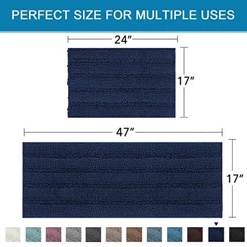 H.VERSAILTEX 2 Piece Bathroom Set - Super Absorbent Chenille Striped Bath Mats, Non Skid, Machine Washable - Navy, 47 x 17 Plus 17 x 24 Inches thumbnail 2