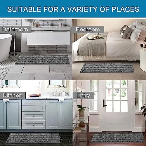 H.VERSAILTEX 2 Piece Bathroom Set - Super Absorbent Chenille Striped Bath Mats - Non Skid, Machine Washable - Grey, 47 x 17 Plus 17 x 24 thumbnail 6
