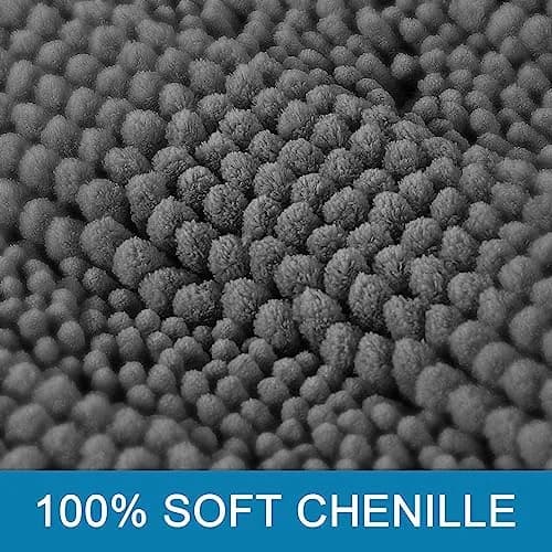 H.VERSAILTEX 2 Piece Bathroom Set - Super Absorbent Chenille Striped Bath Mats - Non Skid, Machine Washable - Grey, 47 x 17 Plus 17 x 24 thumbnail 2