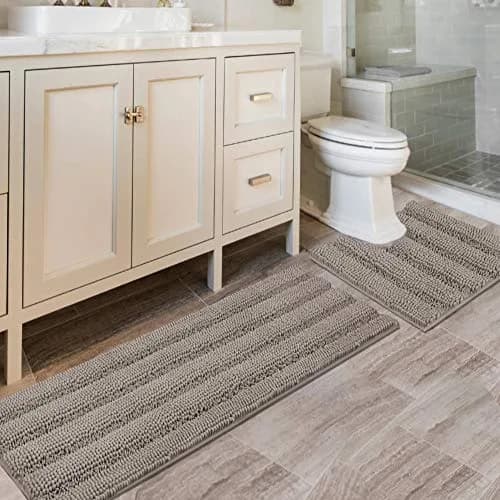 H.VERSAILTEX Bathroom Rugs 2 Piece Set | Ultra Thick Water Absorbent Chenille Bath Mats (47" x 17" + 20" x 20") thumbnail 1