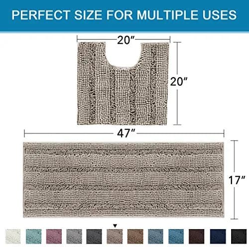 H.VERSAILTEX Bathroom Rugs 2 Piece Set | Ultra Thick Water Absorbent Chenille Bath Mats (47" x 17" + 20" x 20") thumbnail 2