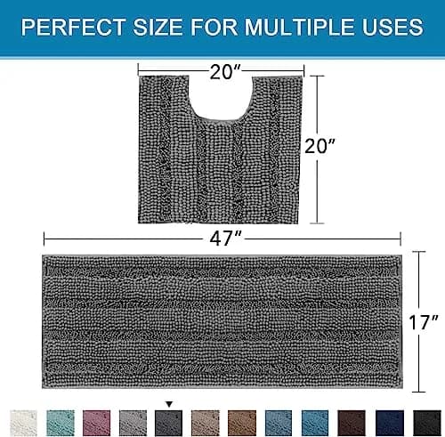 H.VERSAILTEX Bathroom Rugs 2 Piece Set | Ultra Thick Water Absorbent Chenille Bath Mats in Grey thumbnail 5