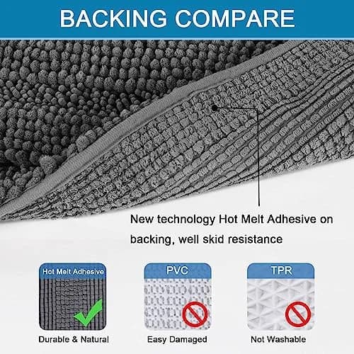 H.VERSAILTEX Bathroom Rugs 2 Piece Set | Ultra Thick Water Absorbent Chenille Bath Mats in Grey thumbnail 3