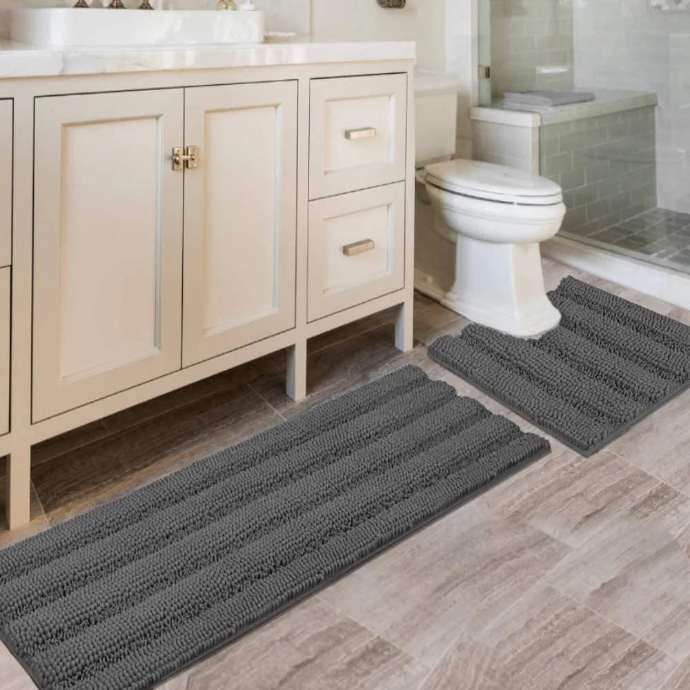 H.VERSAILTEX Bathroom Rugs 2 Piece Set | Ultra Thick Water Absorbent Chenille Bath Mats in Grey - main product image