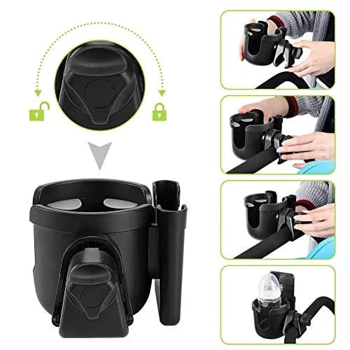 Accmor Universal Stroller Cup Holder with Phone Holder & Organizer | 2-in-1 Drinks Holder for Walker, Wheelchair, Scooter, Bike (Black, 2-Pack) thumbnail 5