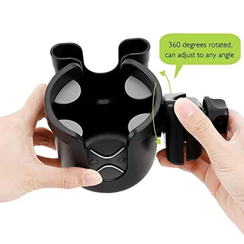 Accmor Universal Stroller Cup Holder with Phone Holder & Organizer | 2-in-1 Drinks Holder for Walker, Wheelchair, Scooter, Bike (Black, 2-Pack) thumbnail 6