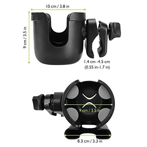 Accmor Universal Stroller Cup Holder with Phone Holder & Organizer | 2-in-1 Drinks Holder for Walker, Wheelchair, Scooter, Bike (Black, 2-Pack) thumbnail 9