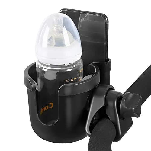 Accmor Universal Stroller Cup Holder with Phone Holder & Organizer | 2-in-1 Drinks Holder for Walker, Wheelchair, Scooter, Bike (Black, 2-Pack) thumbnail 2