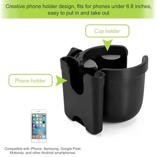 Accmor Universal Stroller Cup Holder with Phone Holder & Organizer | 2-in-1 Drinks Holder for Walker, Wheelchair, Scooter, Bike (Black, 2-Pack) thumbnail 3