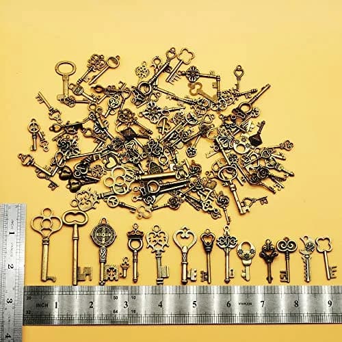 CHuangQi Vintage Skeleton Keys Set 125pcs | Steampunk Antique Bronze Jewelry Charms thumbnail 5