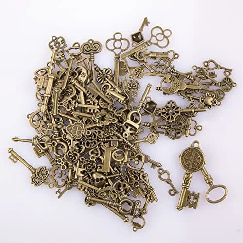 CHuangQi Vintage Skeleton Keys Set 125pcs | Steampunk Antique Bronze Jewelry Charms thumbnail 2